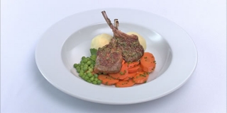 Lamb chops, mashed potato and vegetables