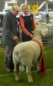 Christina & Bill Jordan with their Supreme Champion Meat Breed ram