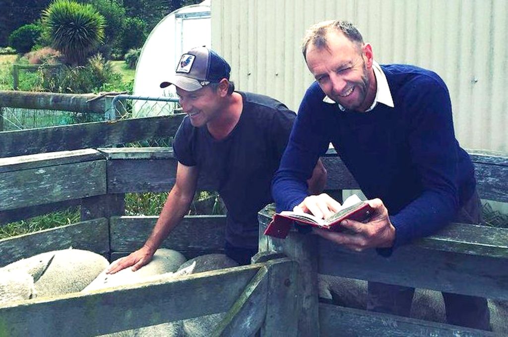 Southdown breeders Matt Chisholm (left), of Omakau, and Dave Robertson, of Oamaru